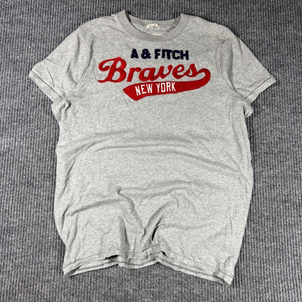 Vintage Abercrombie & Fitch Shirt Men's XL Muscle Fit Gray Braves New York Y2K